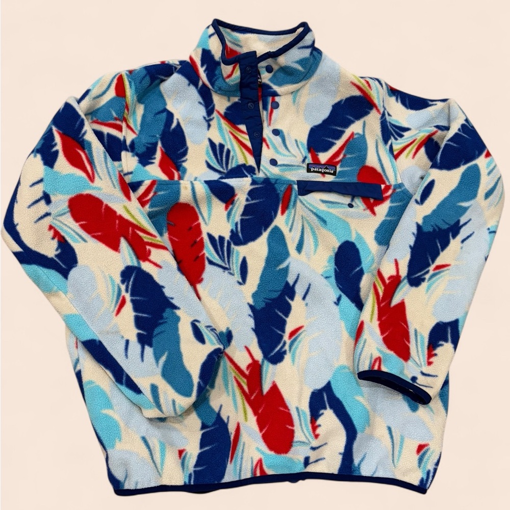 Patagonia Women's Zip-Up Fleece Pullover - Blue & Red Feather Rare Print